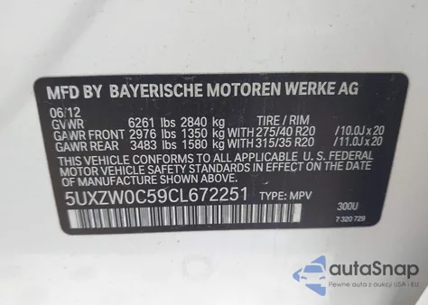 2012 BMW X5 xDrive35D z USA, uszkodzony, nr VIN 5UXZW0C59CL672251